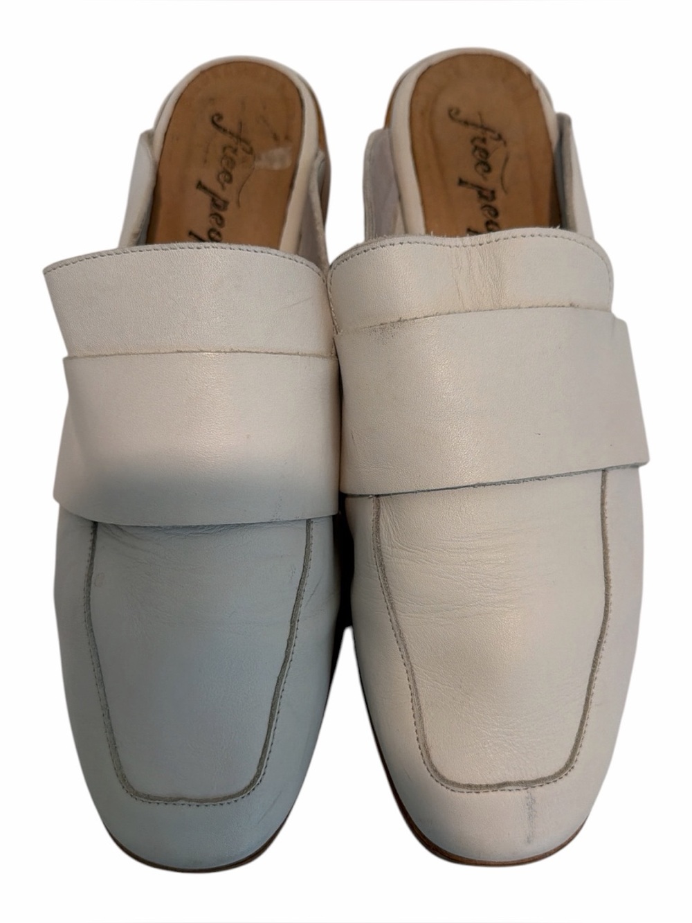 FREE PEOPLE At Ease White Leather Slip On Loafer Mules size 7